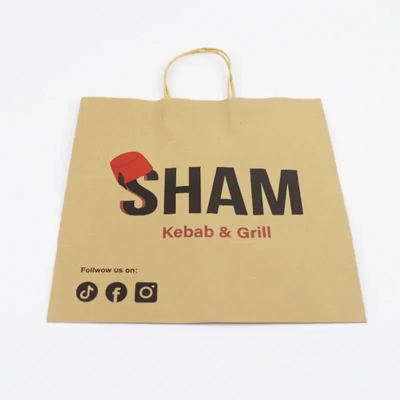 Wholesale Custom Print Luxury Personalized Degradable Recyclable Shopping Gift Fruit Food Electronic Product Packaging Kraft Cardboard Paper Bag with Handle