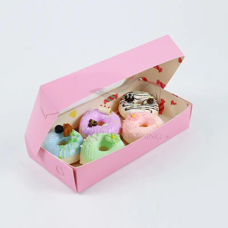 Factory Wholesale Cheap Personalized Luxury Transparent Window Customized Printed Food Grade Disposable Packaging Macaron Cake Doughnut Sweet Cardboard Box