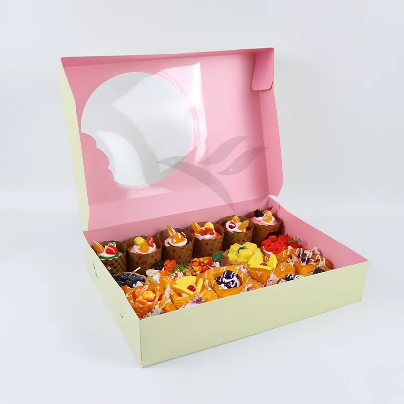 Factory Direct Sale Cheap Personalized Luxury Transparent Window Customized Printed Food Grade Disposable Packaging Macaron Cake Doughnut Sweet Cardboard Box