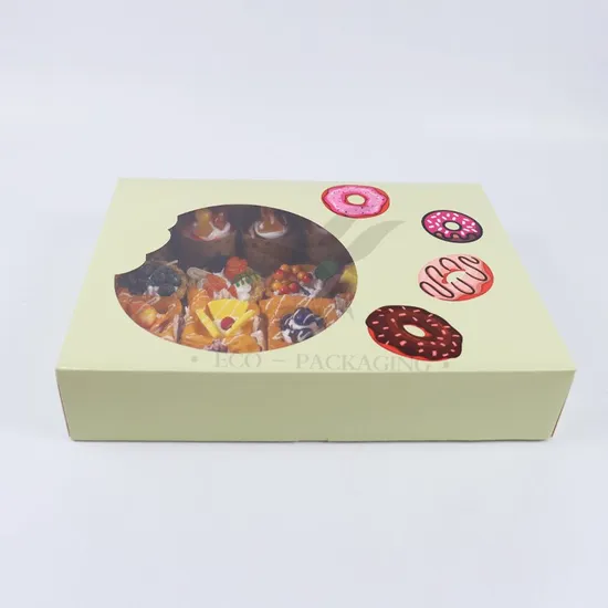 Factory Direct Sale Cheap Personalized Luxury Transparent Window Customized Printed Food Grade Disposable Packaging Macaron Cake Doughnut Sweet Cardboard Box