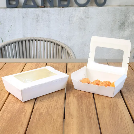 Kraft Rectangular Cake Lunch Container with Clear PP/Pet Lid Paper Food Packaging Takeout Box Lunch Box