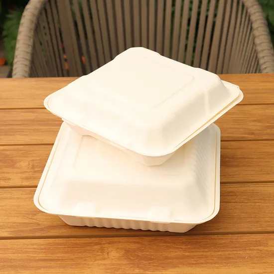 10*10*8.5 Natural or White Disposable Biodegradable Bagasse Paper Hamburger Box Food Packaging