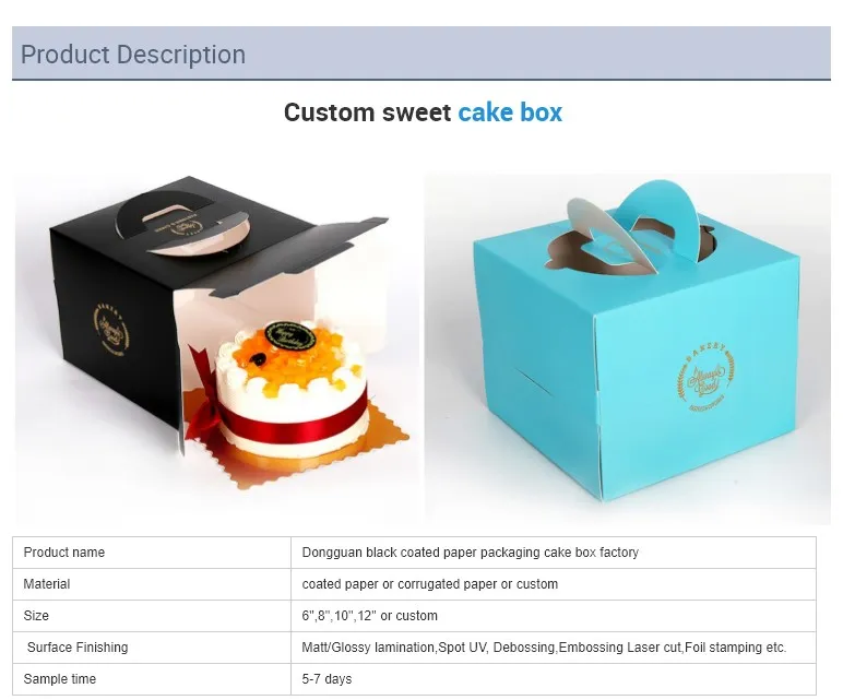 Customized Paper Cake Box with Handles Folding Cake Carrier Box with Window Bakery Boxes