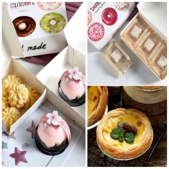 Custom Donut Dessert Paper Box White Cardboard Puff Packaging Box Bakery Sushi Cake Mochi Paper Packing Boxes