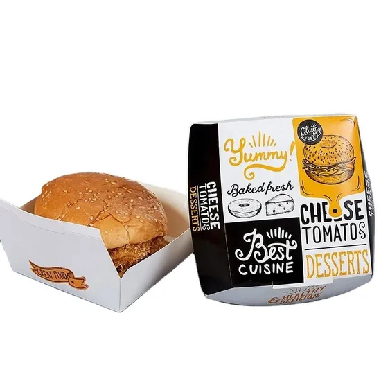 Wholesale Kraft Box Custom Print Kraft Paper Fast Food Fried Box for Hamburger Hamburger Boxes Packing Box