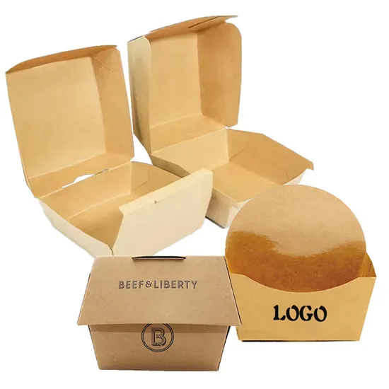 5inch Biodegradable Fries Hamburger Box Packaging Custom Print Packing Cardboard Paper Burger Box
