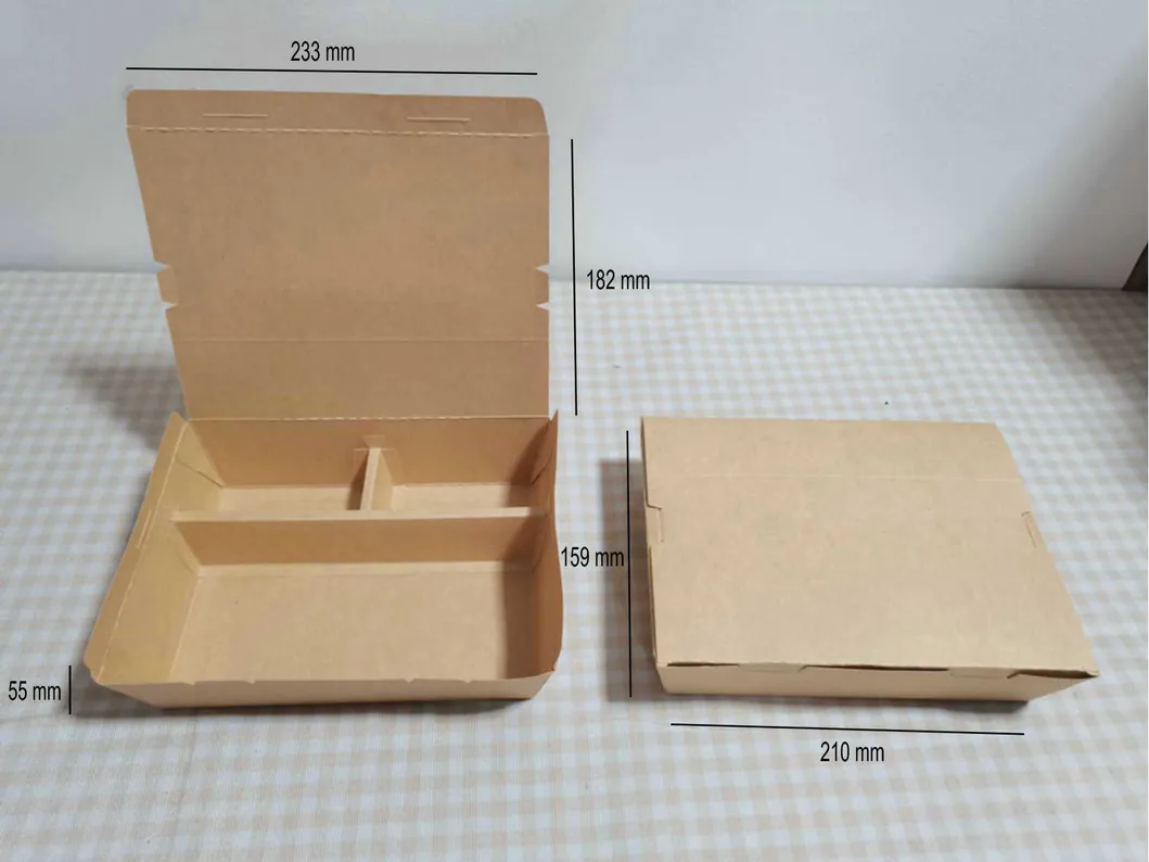 Disposable Take Away Package Snack Container Kraft Lunch Paper Box Restaurant Salad Box for Fast Food with Slots