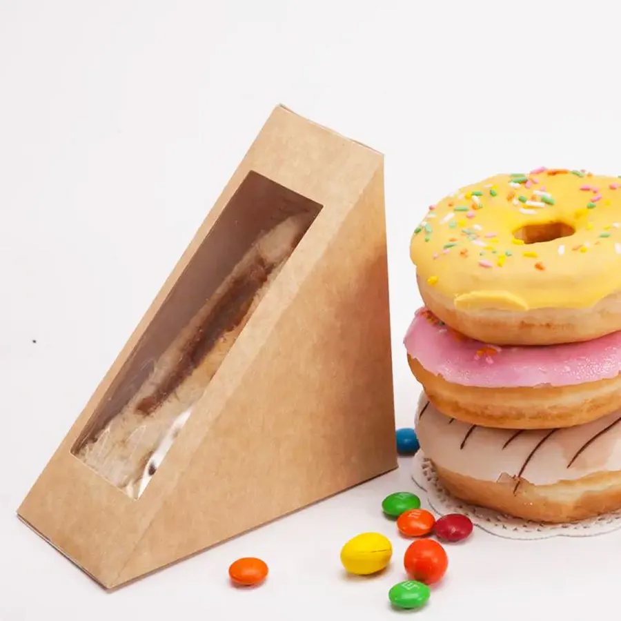 Custom Wholesale Paper Box Sandwich Packing Box Triangle Sandwich Packing Box with Window