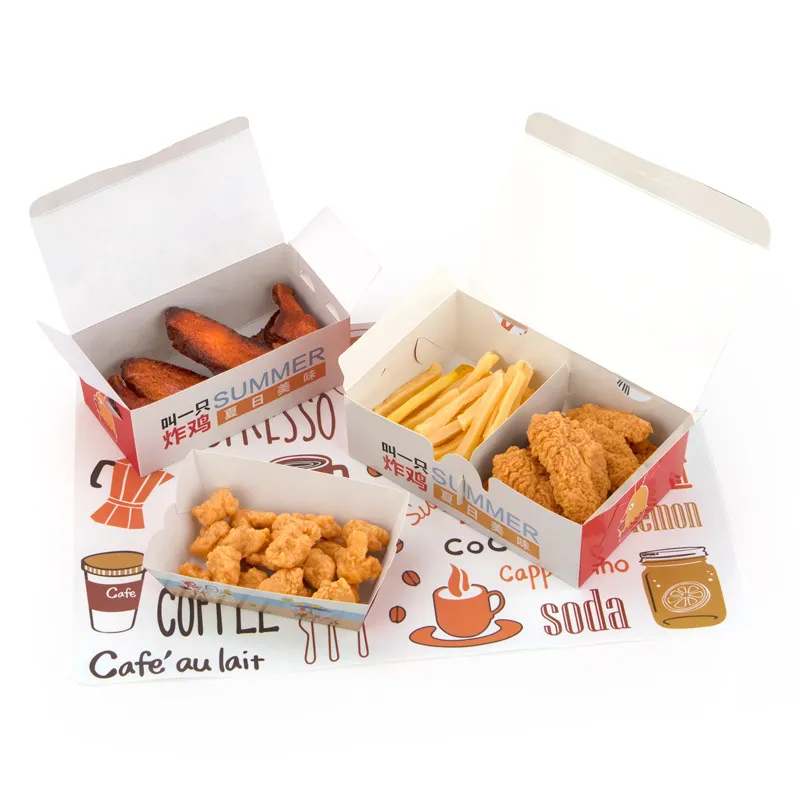 Biodegradable Coated Paper Fried Chicken Box Coated Paper Square Fried Chicken Box with Handle