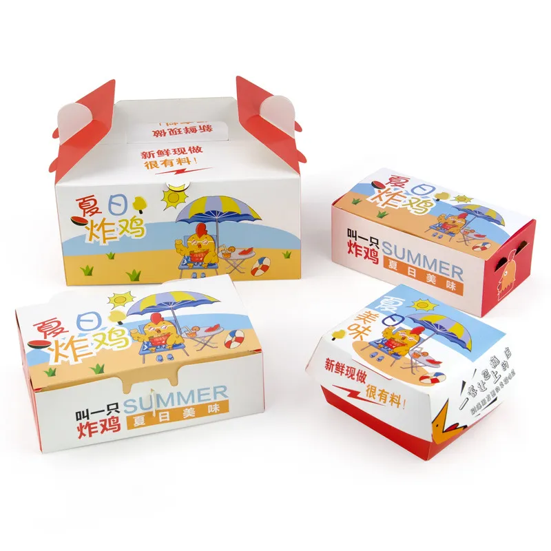 Biodegradable Coated Paper Fried Chicken Box Coated Paper Square Fried Chicken Box with Handle