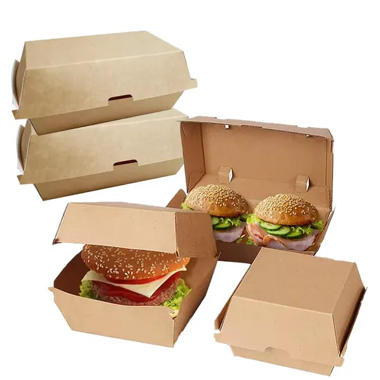 Custom High Quality Flute Corrugated Snack Fast Food Packaging Box Regular Size Food Container Hot Dog Burger Box