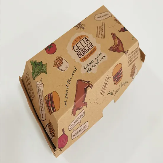 Waterproof and Oilproof Corrugated Burger Box Kraft Burger Meal Boxes New Design Burger Box