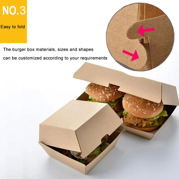 Wholesale Biodegradable Paper Box for Burger Clamshell Burger Box Disposable Custom Kraft Boxes for Burger