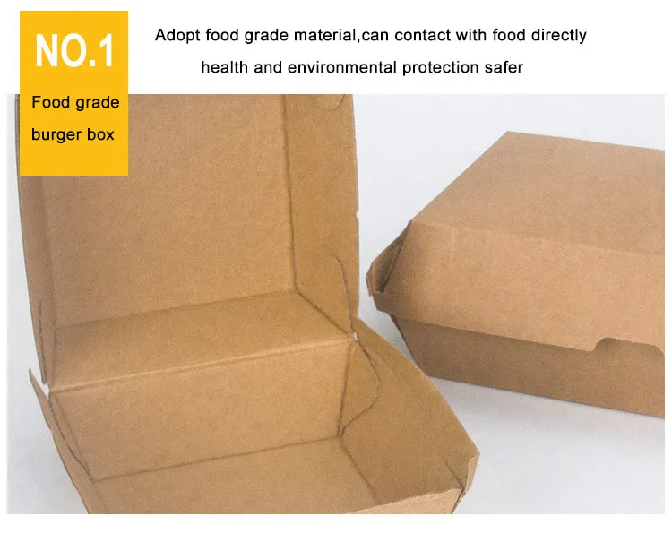 Biodegradable Corrugated Kraft Box Customized Hamburger Paper Box Disposable Cardboard Burger Boxes Greaseproof