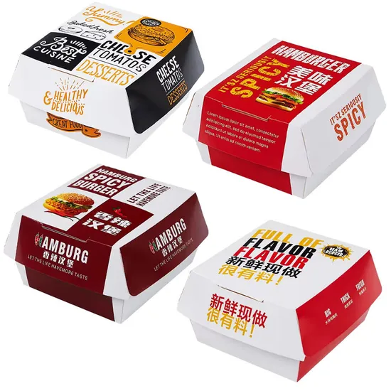Eco Friendly Brand Design Takeaway Fast Food Packaging Burger Box Square Kraft Corrugated Paper Burger Hamburger Box