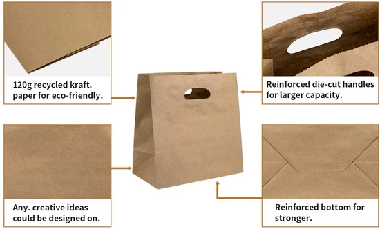 Recycled Brown Kraft Paper Take Away Bags Food Delivery Packaging Bag with Customized Printing Packaging Paper Bags