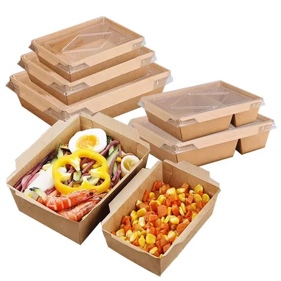 Disposable Kraft Paper Lunch Box Rectangular Paper Bowl Degradation Lunch Box Light Food Meal Protection to-Go Box