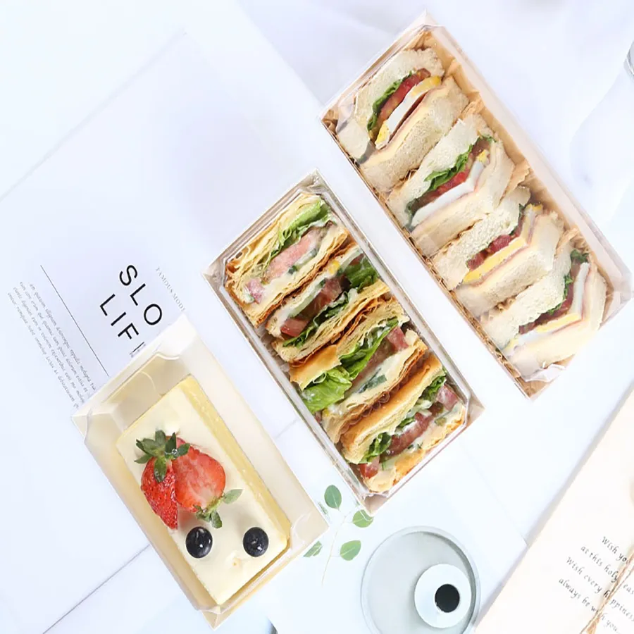 Wholesale Custom Food Grade Kraft Sandwich Packaging Box with Clear Pet Lid Sandwich Wrapping Box