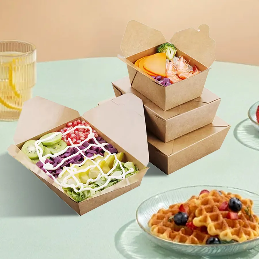 Kraft Paper Take out Containers Lunch Meal Food Box Disposable Storage to Go Packaging for Restaurant and Catering