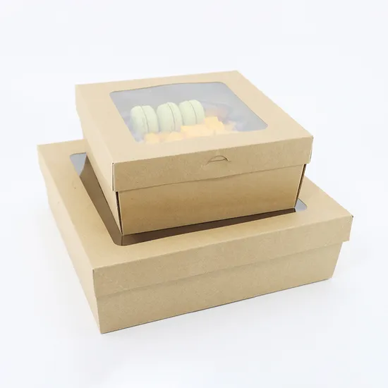 Factory Cheap Wholesale Custom Food Grade Disposable Eco-Friendly Degradable Eco-Friendly Kraft Paper Package Cake Snack Lunch Box with Window