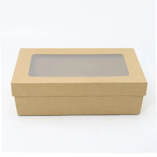 Factory Cheap Wholesale Custom Food Grade Disposable Eco-Friendly Degradable Eco-Friendly Kraft Paper Package Cake Snack Lunch Box with Transparent Window