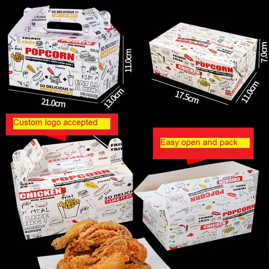 Custom Printed Kids Snacks Set Hamburger Burger Fast Food Paper Box for French Fries Fried Chicken Wing