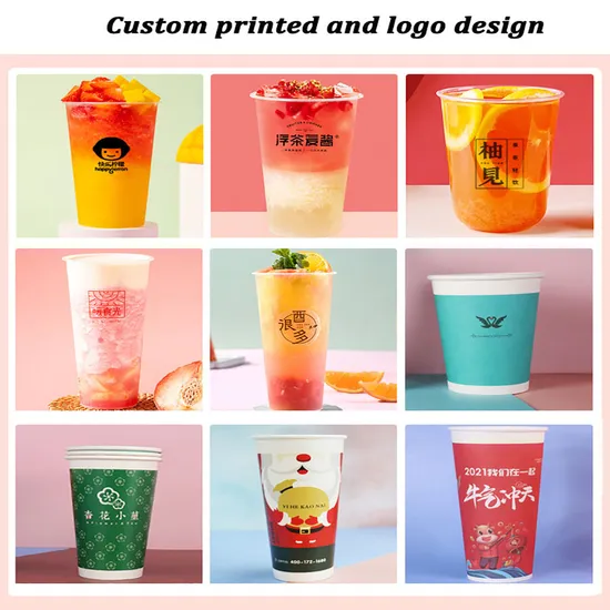 Customized Logo Recycled Paper Cup 8oz/12oz/16oz/20oz/24oz Cold/Hot Drink Paper Coffee Cup with Lid and Sleeve