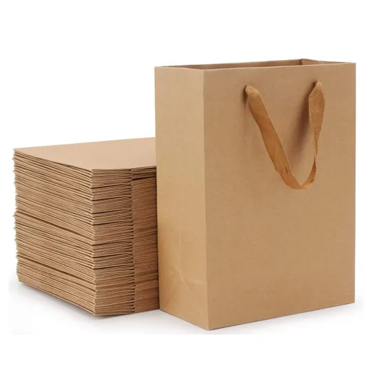 Factory Wholesale Cheap Degradable Kraft Paper Food Gift Bag with Handle Custom Colorful Clear Printing Shopping Bags for Custom Logo