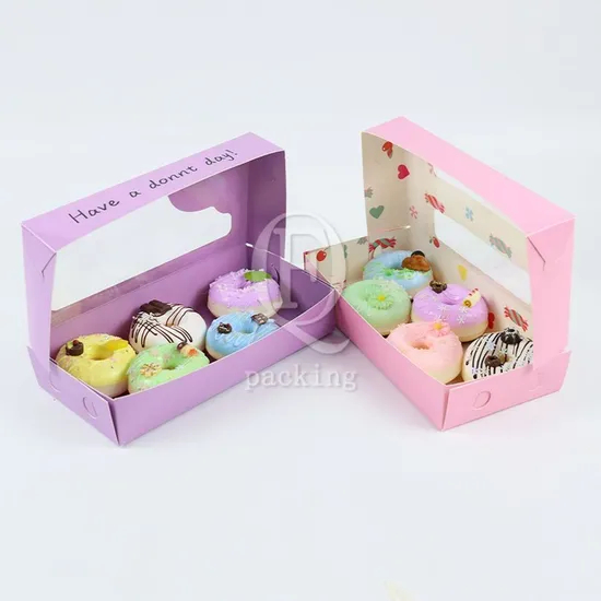 Factory Cheap Wholesale Customized Transparent Window Printed Logo Size Food Grade Doughnut Disposable Bakery Storage Macaron Snack Paper Cake Cardboard Box