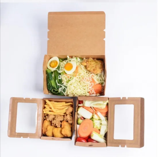 Wholesale Customized Food Grade Takeaway Sushi Fried Chicken Chips Burger Container Disposable Cardboard Lunch Meal Fast Paper Food Box with Transparent Lid