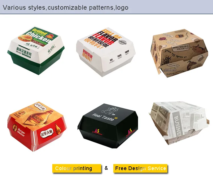 Factory Quality Colorful Printing Food Grade Container Hamburger Paper Boxes