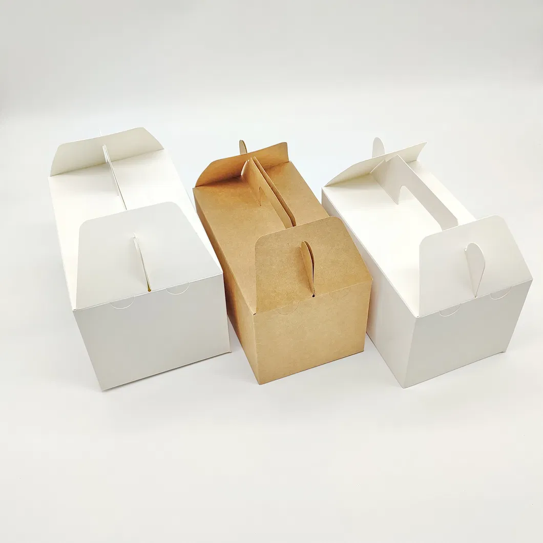 Cheap Customized Printed Logo Food Grade Paper Doughnut Wholesale Custom Size Disposable Bakery Packaging Donuts Macaron Cake Packing Box with Portable Handle