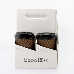 1/2 Disposable Custom Logo Printed Paper Coffee Cup Carrier with Handle