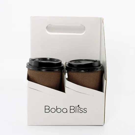 1/2 Disposable Custom Logo Printed Paper Coffee Cup Carrier with Handle