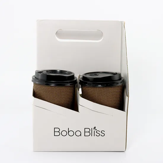 1/2 Disposable Custom Logo Printed Paper Coffee Cup Carrier with Handle