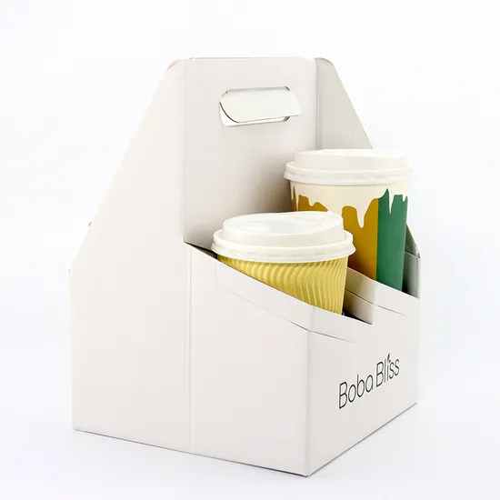 Customized Logo Foldable Cardboard 2/4 Compartments Disposable Coffee Tea Paper Cup Holder