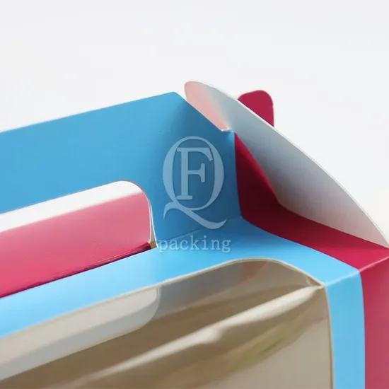 Factory Cheap Custom Transparent Window Printed Logo Size Food Grade Doughnut Wholesale Disposable Bakery Packaging Macaron Cake Cardboard Paper Box with Handle