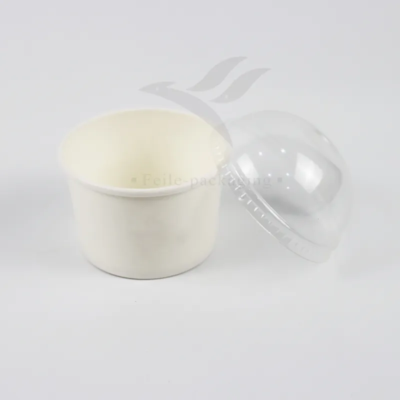 Factory Wholesale Cheap Customized Food Grade Disposable Biodegradable Soup Sauce Cup Ice Cream Cold Paper Cup with Lid and Spoon