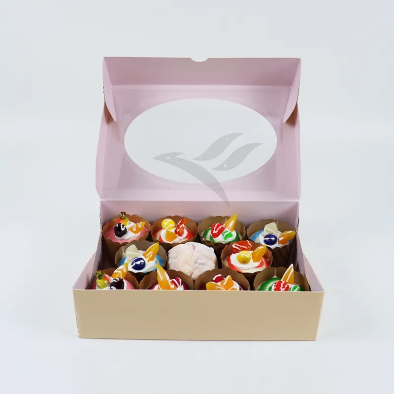 Factory Direct Sale Cheap Personalized Luxury Transparent Window Custom Printing Food Grade Disposable Packaging Macaron Cake Doughnut Sweet Cardboard Box