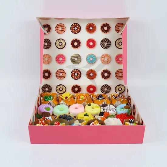 Factory Wholesale Cheap Personalized Luxury Customized Printed Logo Size Food Grade Disposable Packaging Macaron Cake Doughnut Sweet Cardboard Box