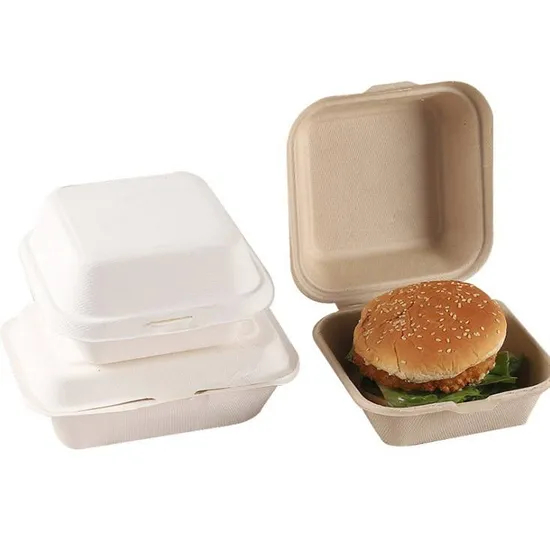 Biodegradable Takeaway Sugarcane Bagasse Clamshell 6X6 Inch Burger Hamburger Box Food Container Box
