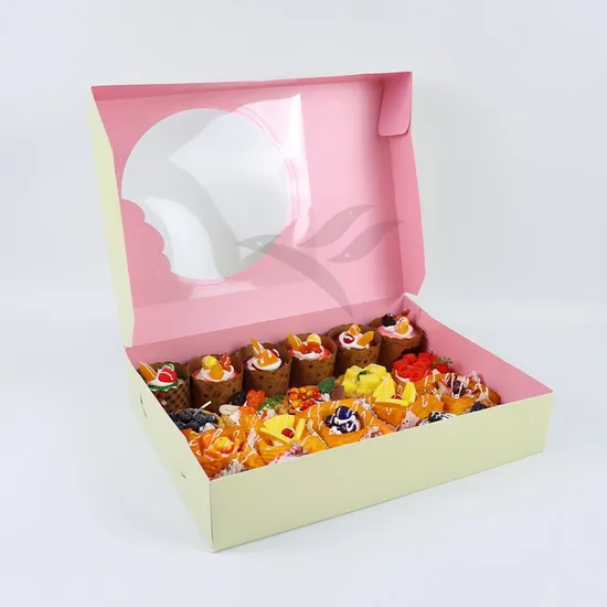 Factory Direct Sale Cheap Personalized Luxury Transparent Window Customized Printed Food Grade Disposable Packaging Macaron Cake Doughnut Sweet Cardboard Box