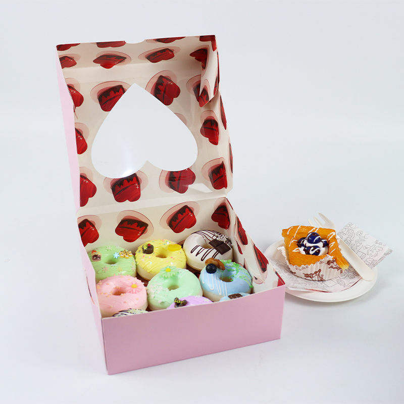 Custom Design Logo Eco Friend Food Grade Printing Foldable Cake Box Food Cookie Bread Pastry Donut Macaron Paper Packaging Box