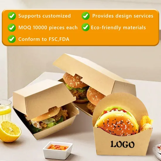Wholesale Custom Disposable Hamburger Burger Box Packaging Lunch Box Fast Food Container