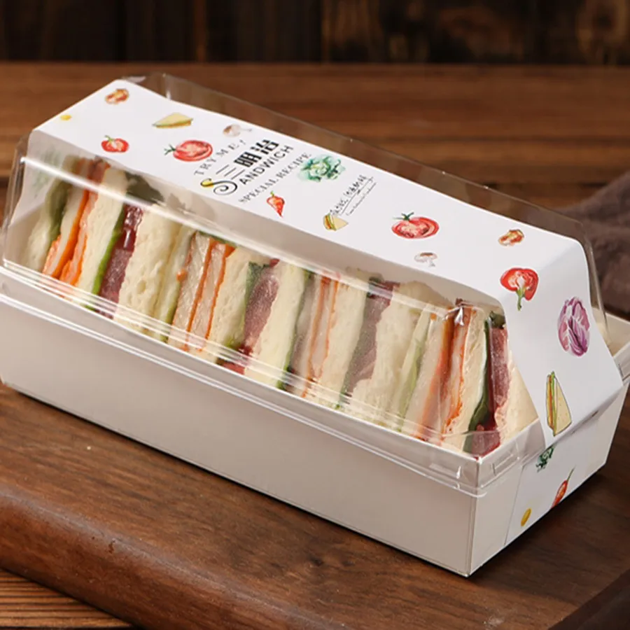 Wholesale Sandwich Box Disposable High Quality Long Shape Sandwich Box Custom Folding Sandwich Box