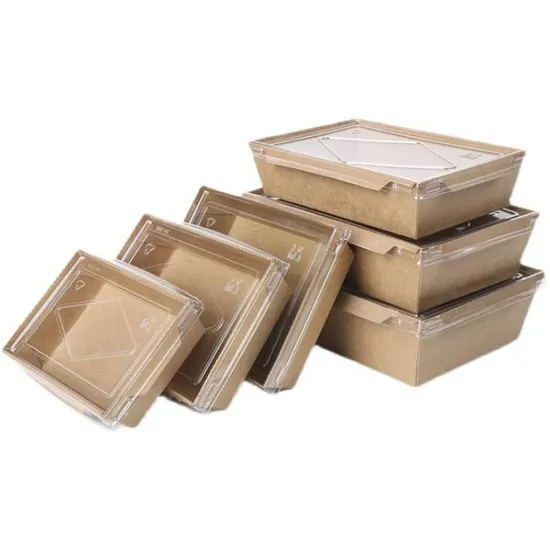 Greasy-Proof Square Salad Box Disposable Paper Salad Box Custom Fast Food Takeaway Packaging Boxes Disposable Kraft Paper Window Salad Box Outer Packing Carton