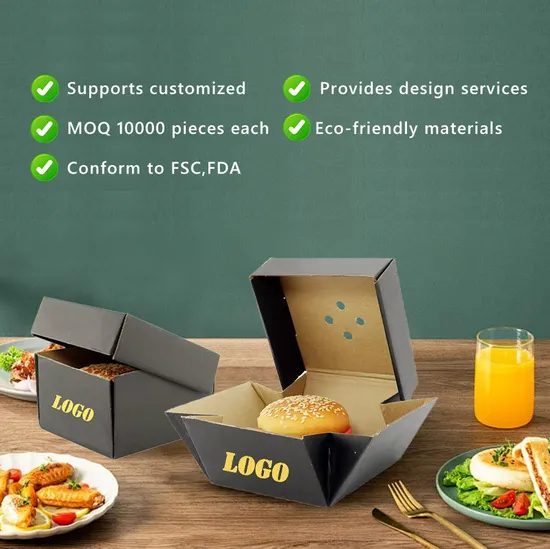 5inch Stock Factory Quality Colorful Printing Food Grade Container Hamburger Paper Boxes