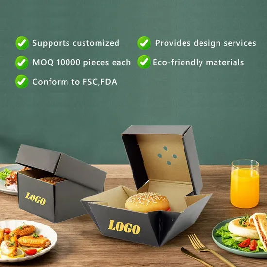5inch Stock Factory Quality Colorful Printing Food Grade Container Hamburger Paper Boxes