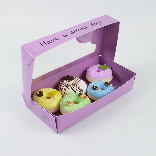 Wholesale Cake Biscuit Cookie Donut Box Packaging with Logo Biodegradable Folding Paper Cardboard Packing with Window