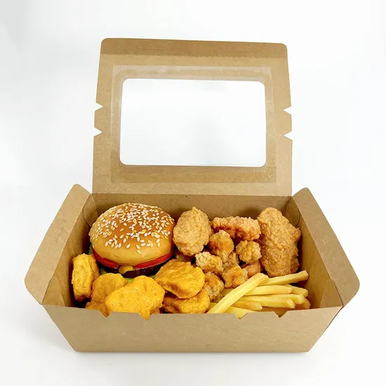 Bio-Degradable Custom Portable Kraft Paper Take Away Food Packing Box Fried Chicken Boxes
